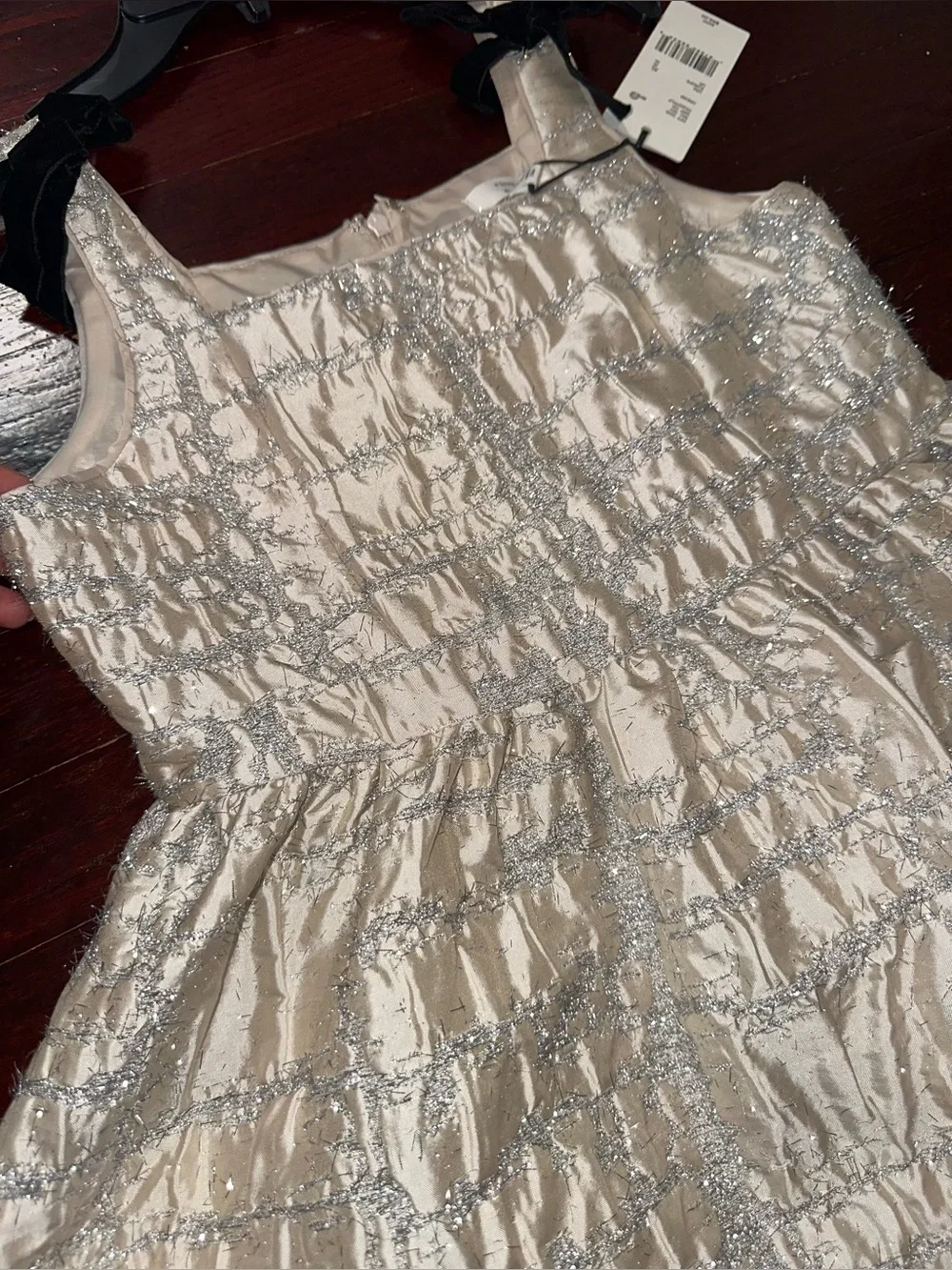 a Loves a Girls Cream Metallic Patterned Tie-Shoulder Party Dress Size XL